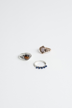 Ring Silver Brown Stone 3-Piece